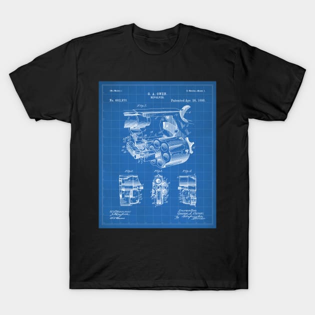 Vintage Revolver Patent - Gun Lover Firearms Shop Art - Blueprint T-Shirt by patentpress